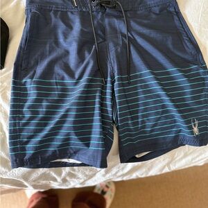 Spyder Men's Dark Blue Swim Shorts with Teal Stripes